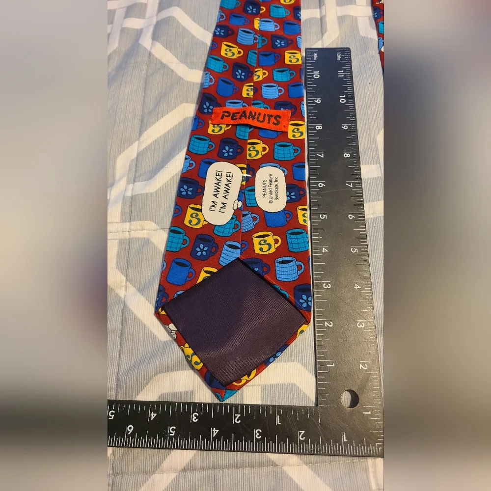 Snoopy Men’s Tie Peanuts I'm Awake! Red Necktie Schulz Silk